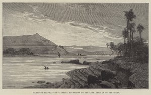 Eiland van Elephantine, Arabische Bergen aan de Linkerkant, Assouan aan de Rechterkant door Charles Auguste Loye